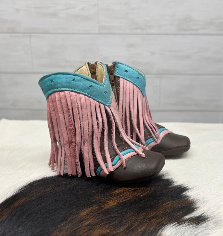Lyddie Pink Fringe Baby Boots
