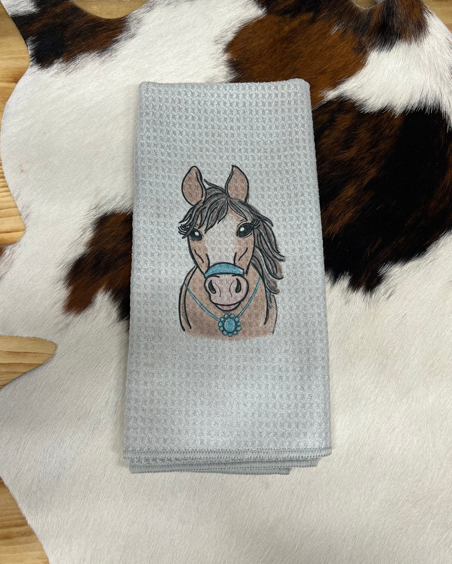 Turquoise Horse Gray Towel