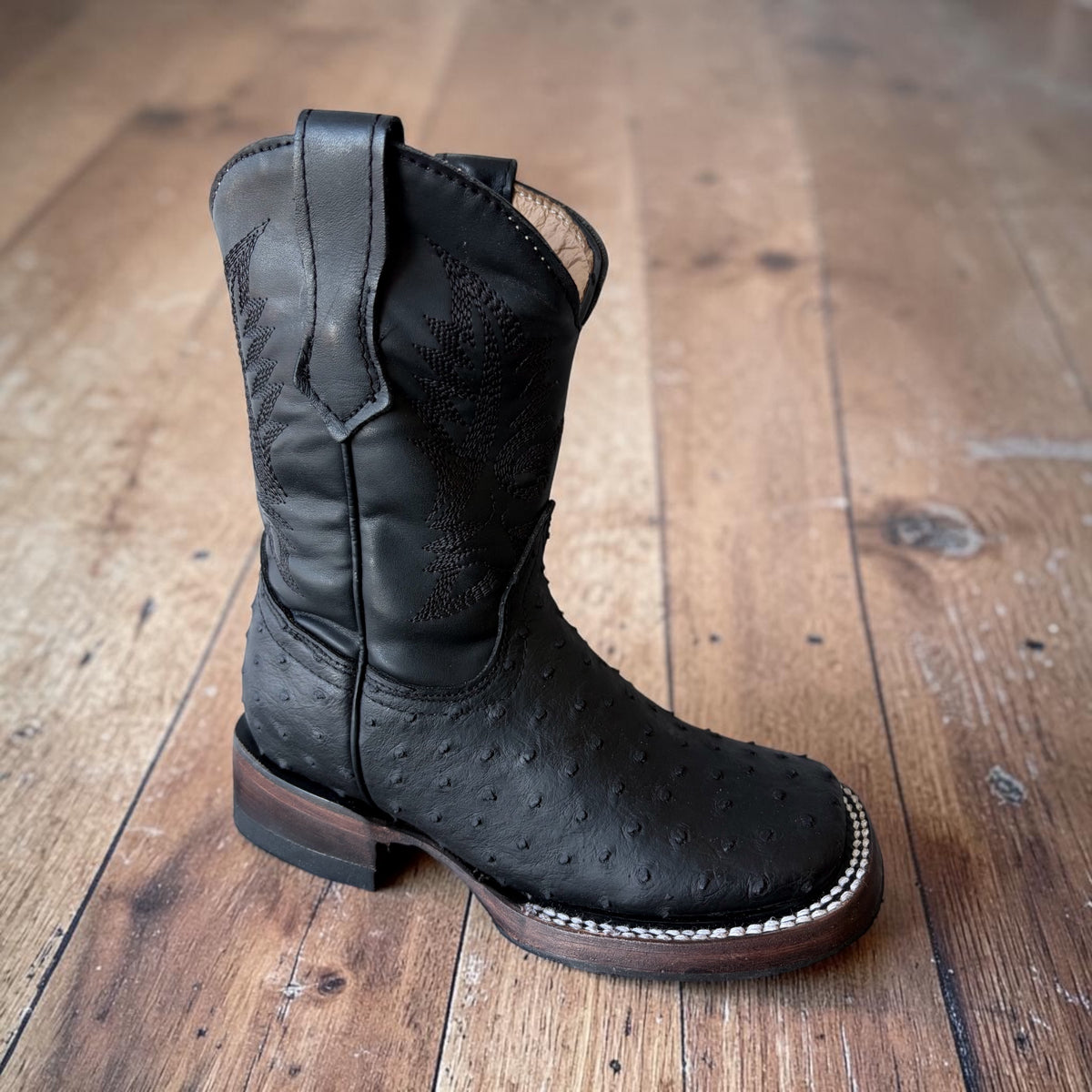 Youth Western Boots - Black Ostrich