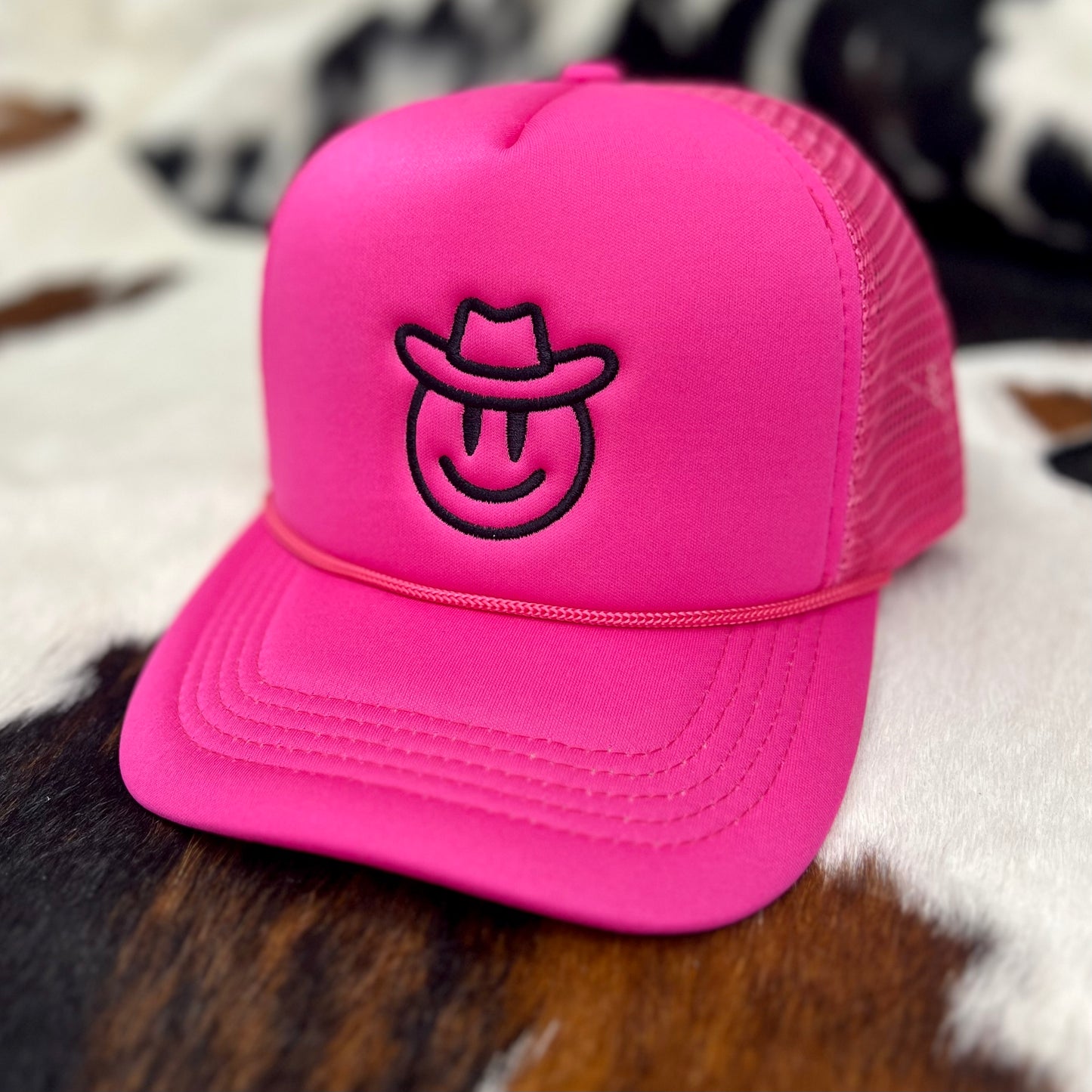 Smiley Cowboy Rope Trucker Hat - Pink