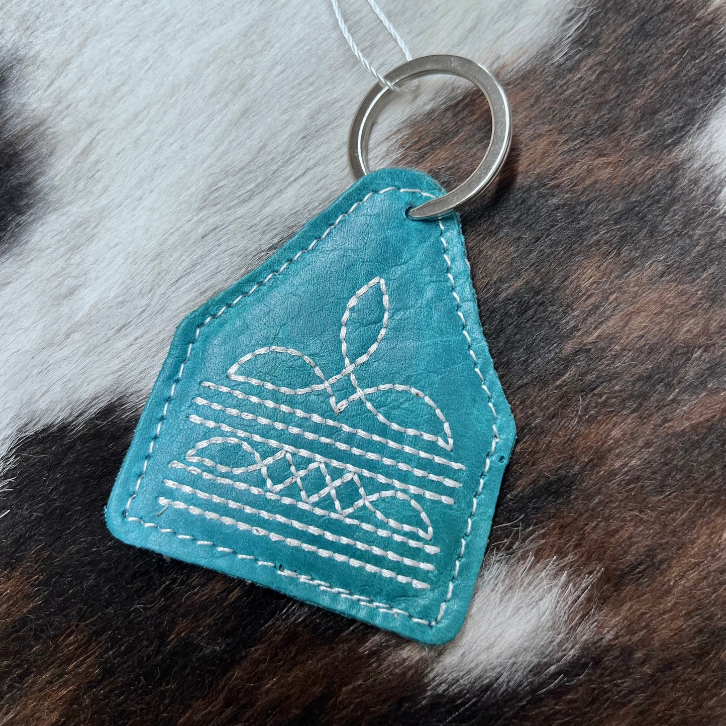 Boot Stitch Ear Tag Keychain - Turquoise