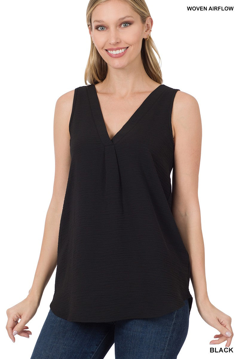 Black V-Neck Basic Tank