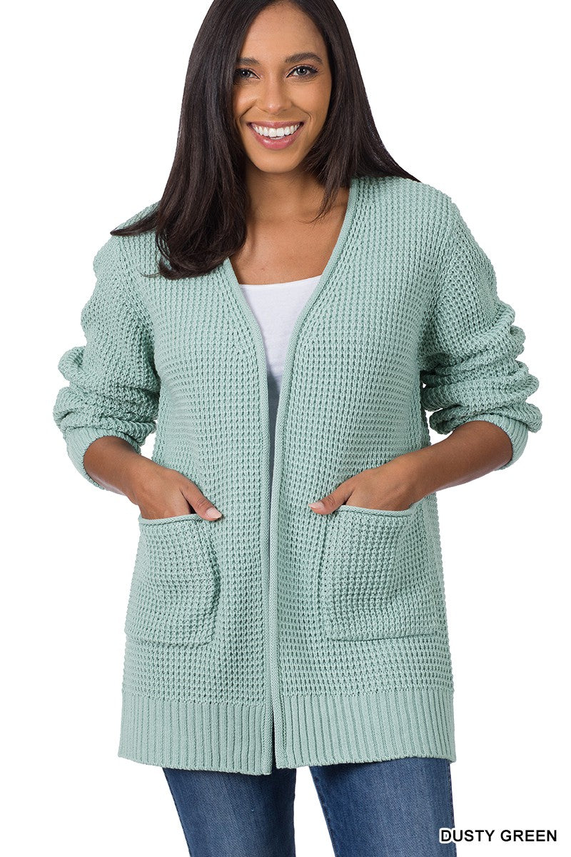 Dusty Green Waffle Cardigan