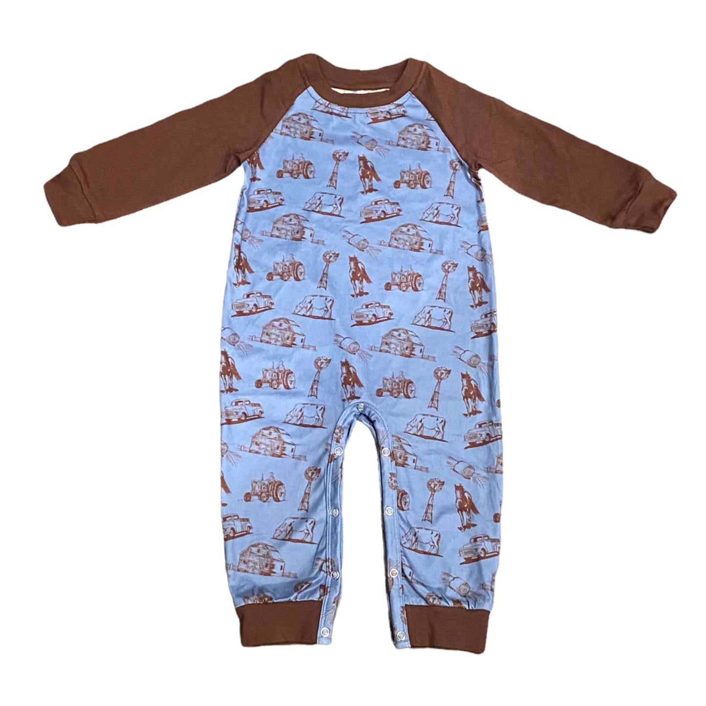 Long Sleeve Farm Print Romper