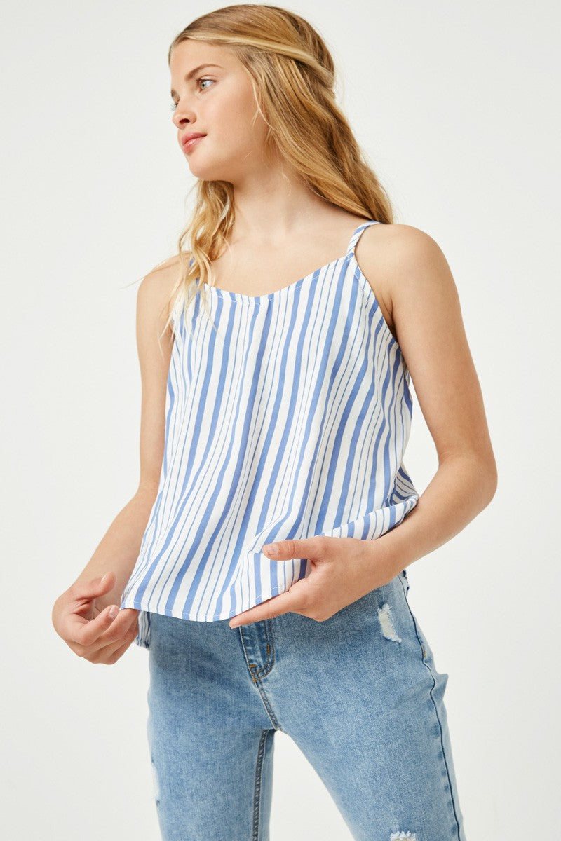 Girls Blue Stripe V-Neck Tank