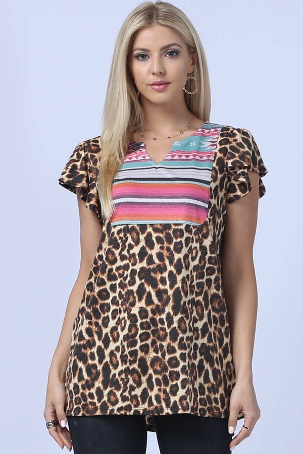 Serape + Leopard Short Sleeve Top