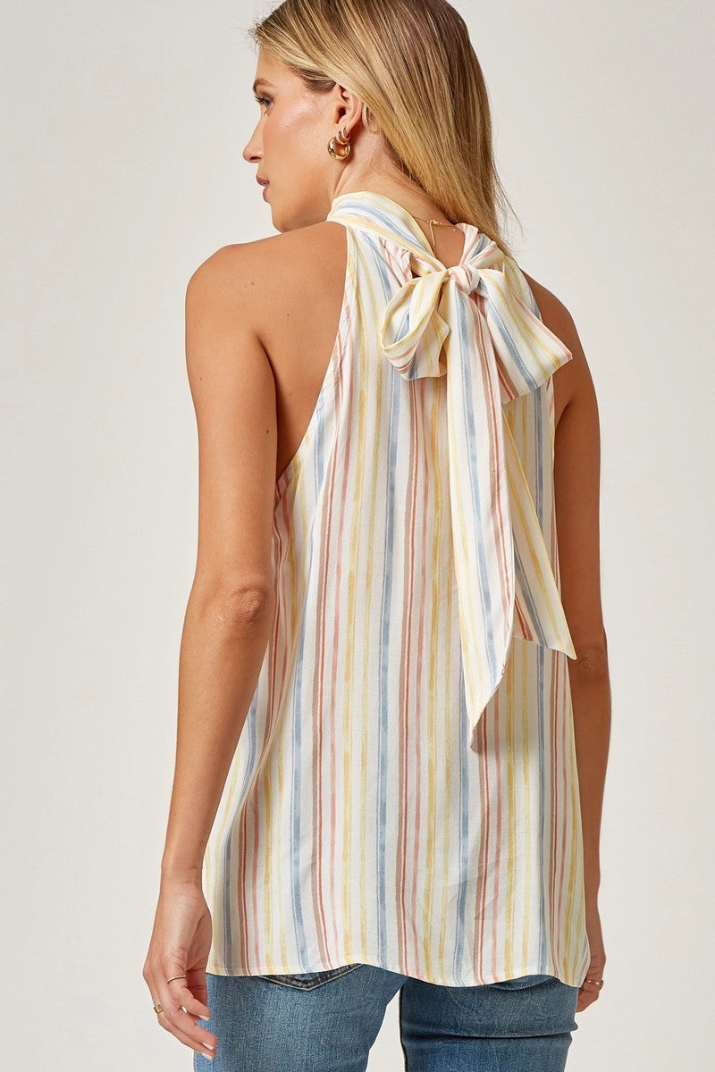Multi Stripe Back Tie Top