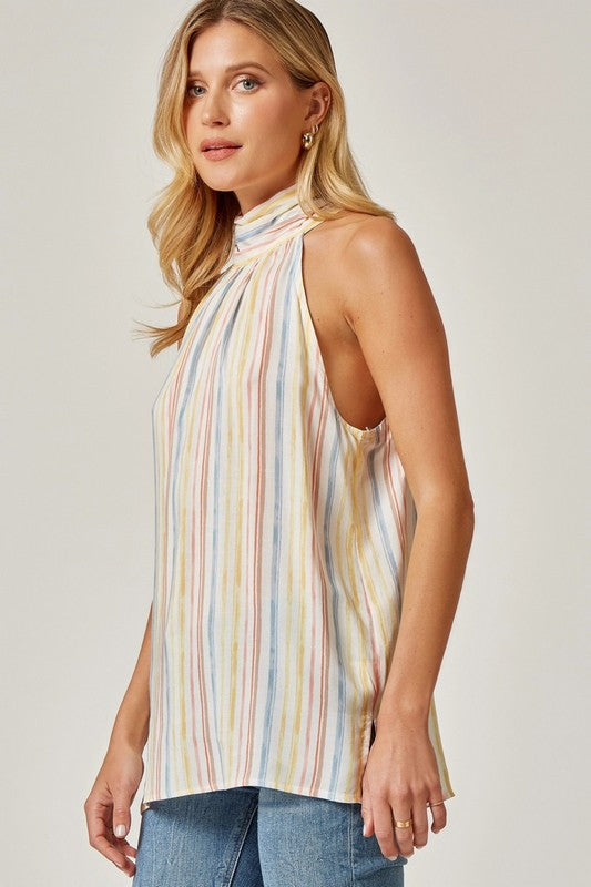 Multi Stripe Back Tie Top