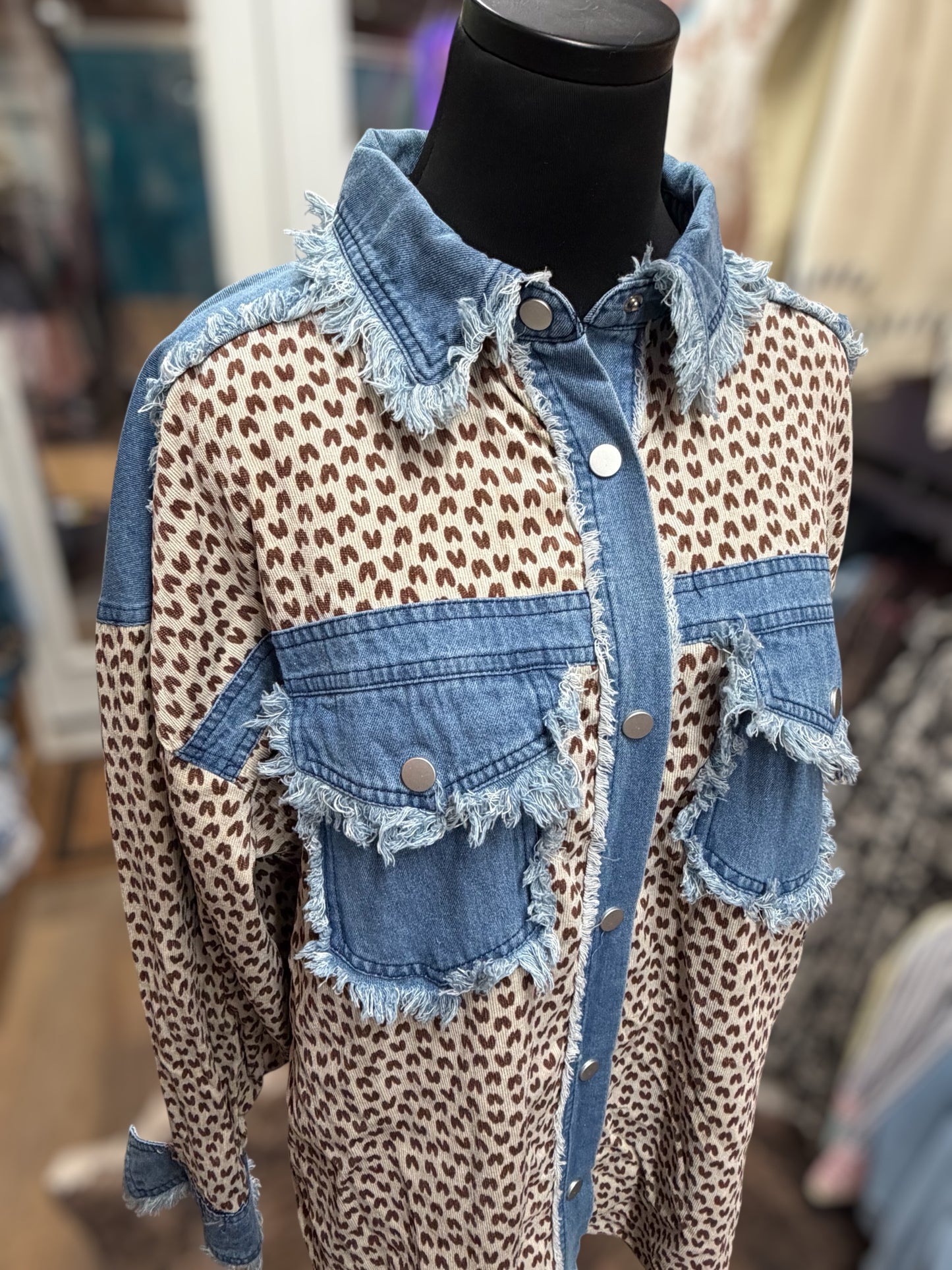 Leopard + Denim Frayed Jacket