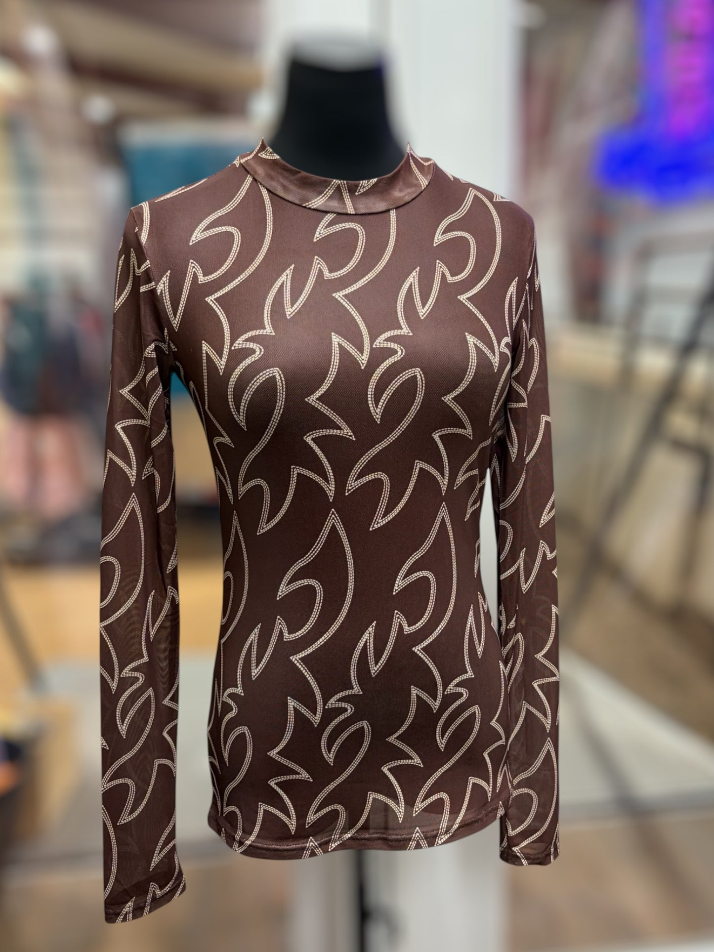 Brown Boot Stitch Mesh Top