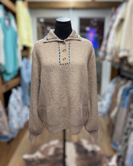 Mocha + Navy Stitch Sweater