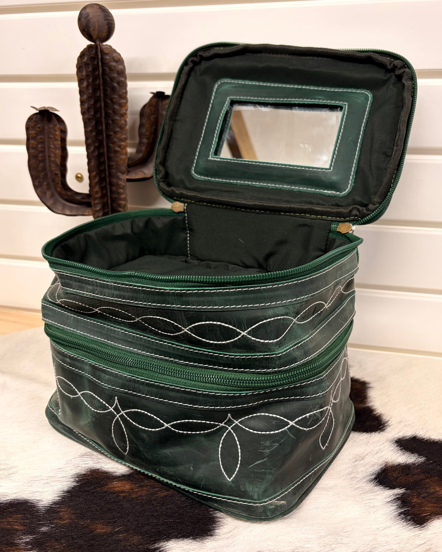 Hunter Green Boot Stitch Makeup Bag