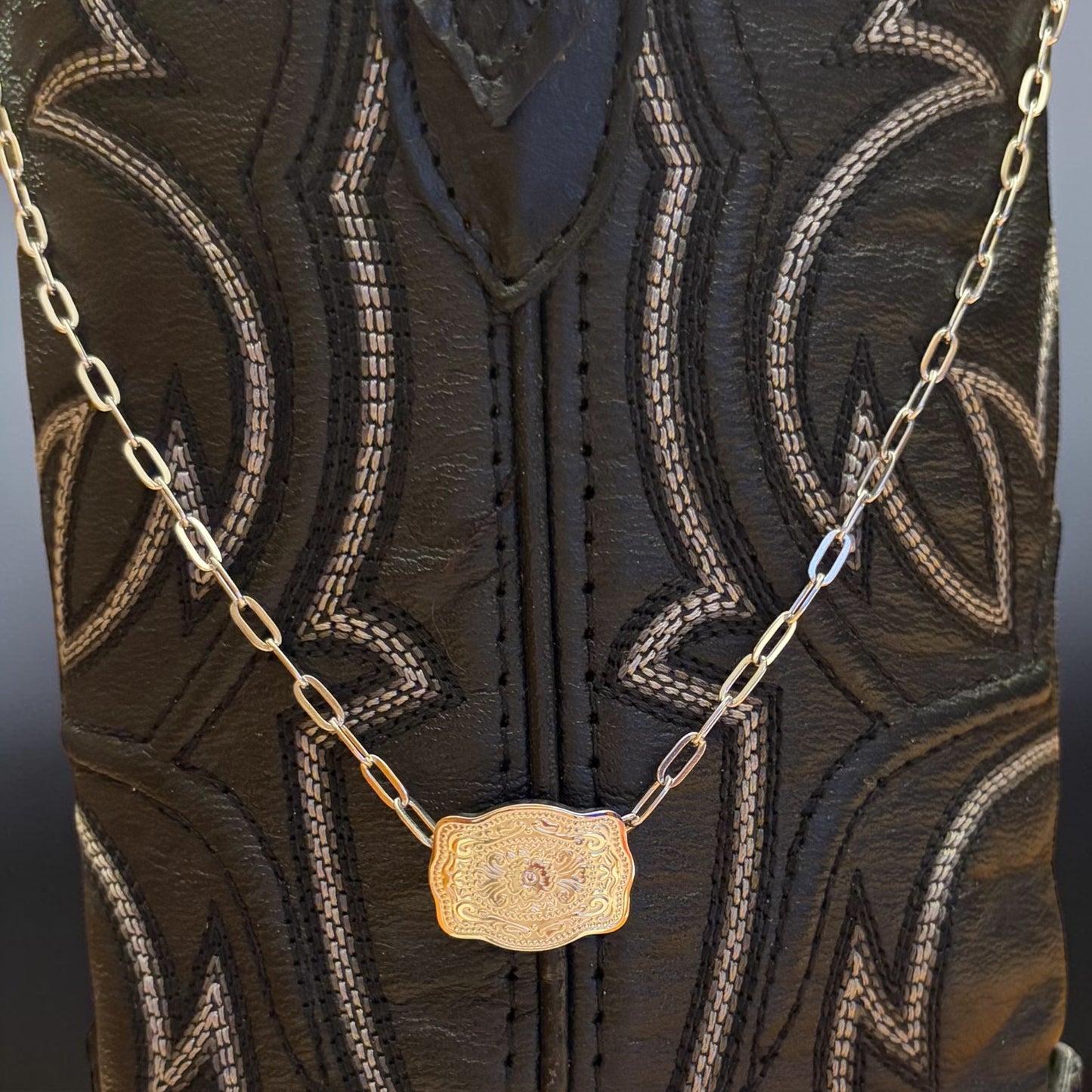 Mini Belt Buckle Necklace - Silver / Paperclip Chain