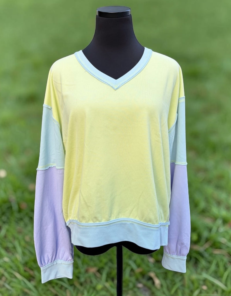 Lime + Blue Colorblock Top