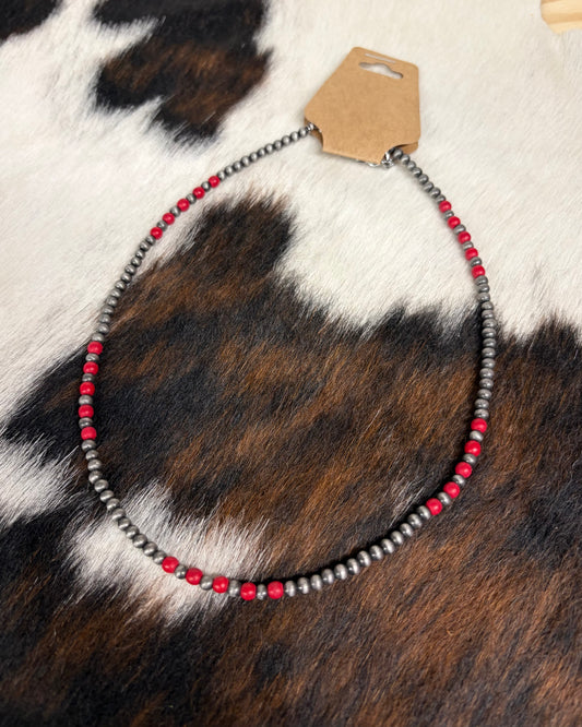 The Kolby Choker - Silver + Red