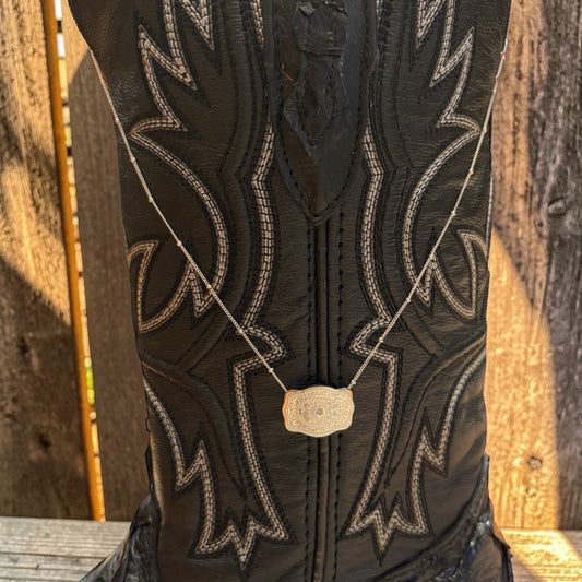 Mini Belt Buckle Necklace - Silver / Beaded Chain