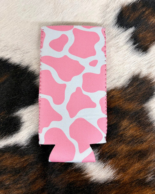 Pink Cowhide Tall Koozie