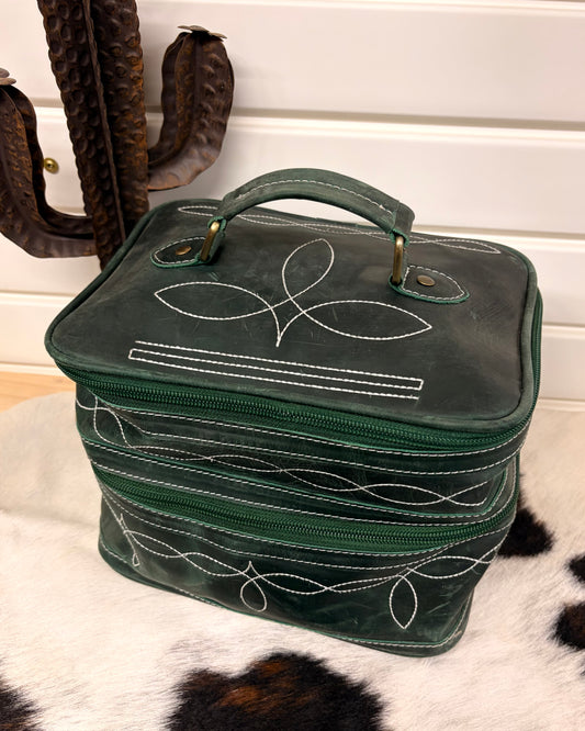Hunter Green Boot Stitch Makeup Bag