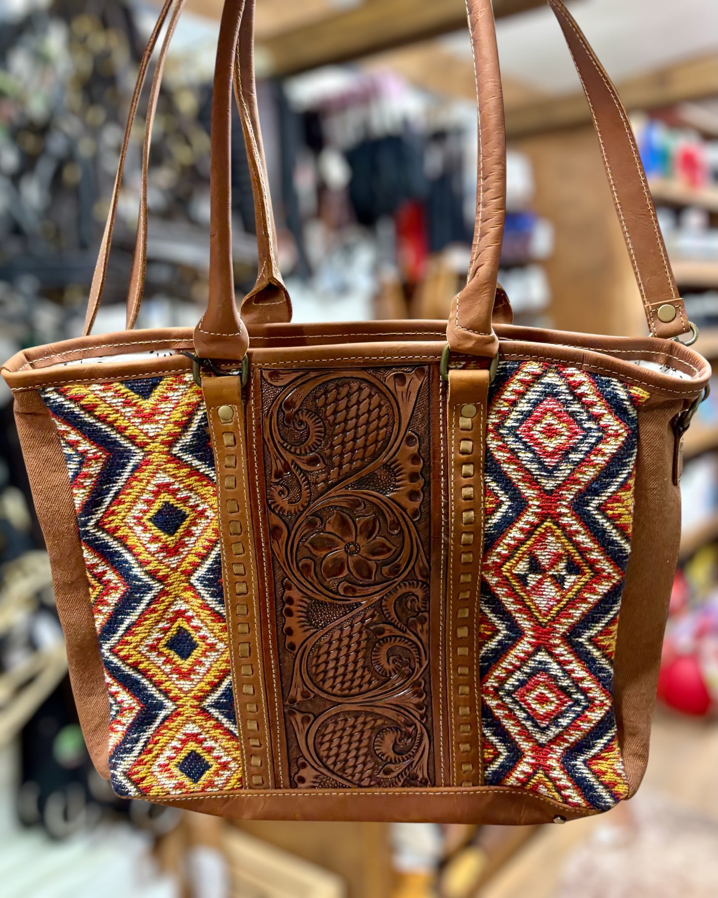 Scarlett Leather + Aztec Bag