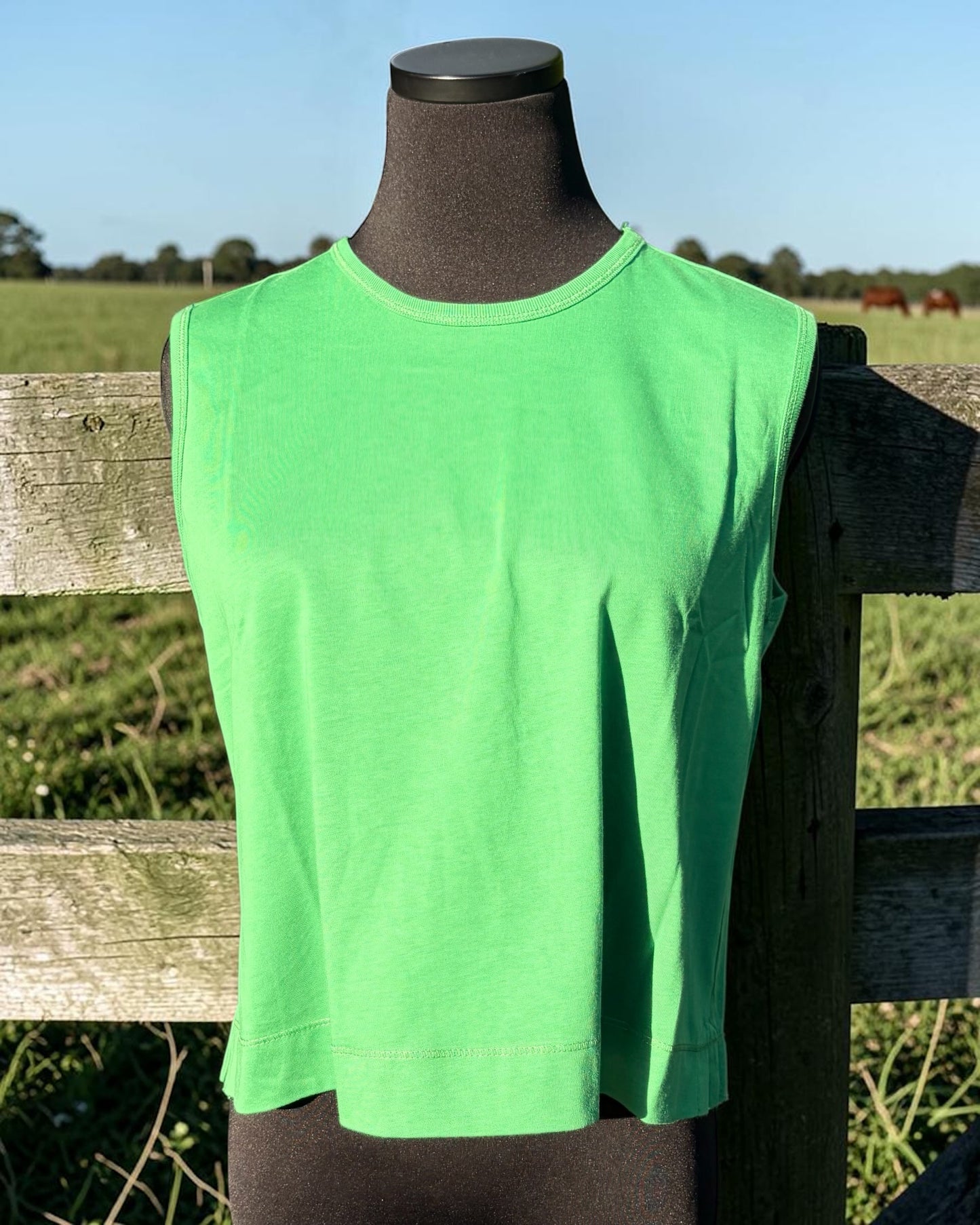 Boxy Pleated Tank Top - Green
