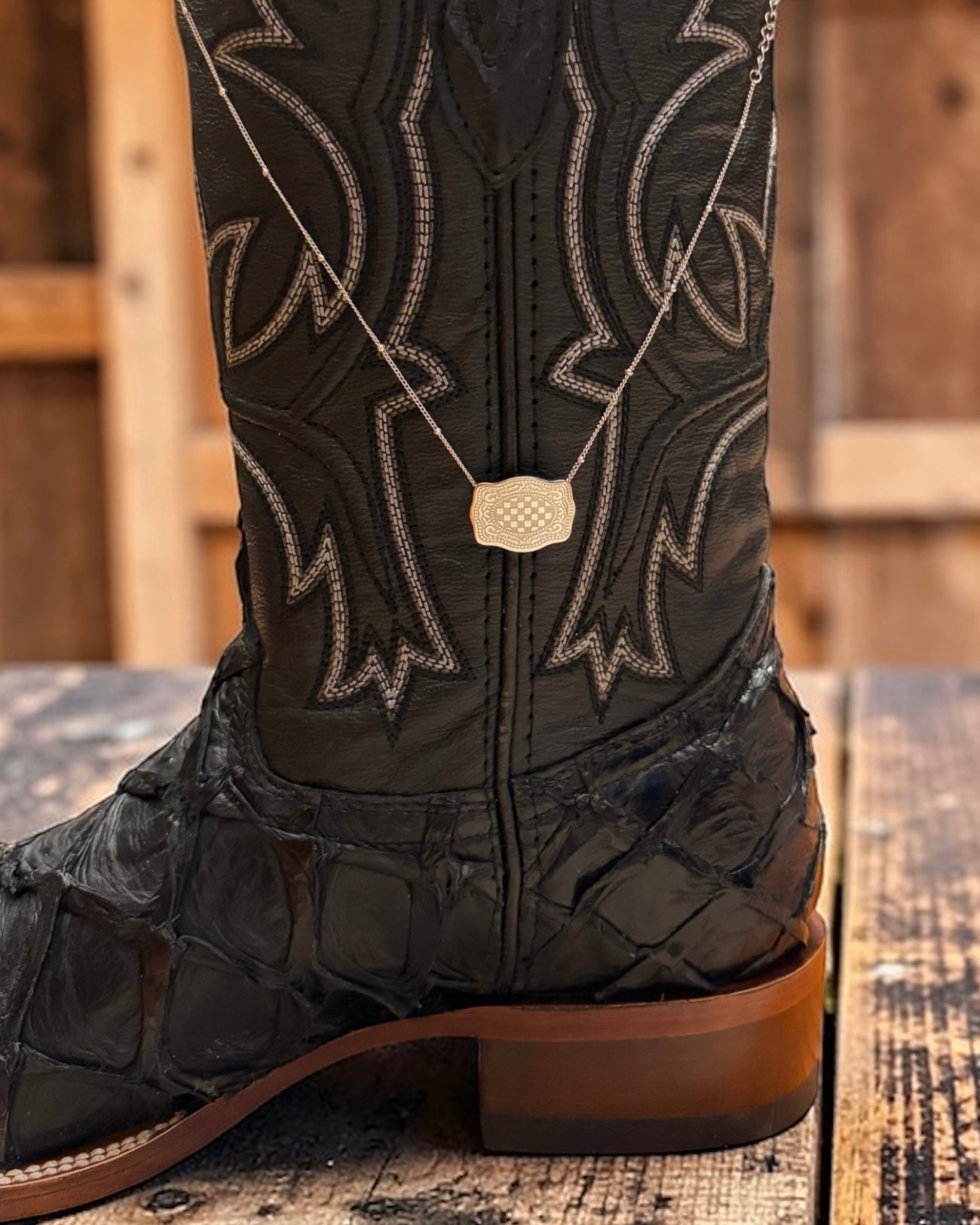 Checkered Belt Buckle Necklace