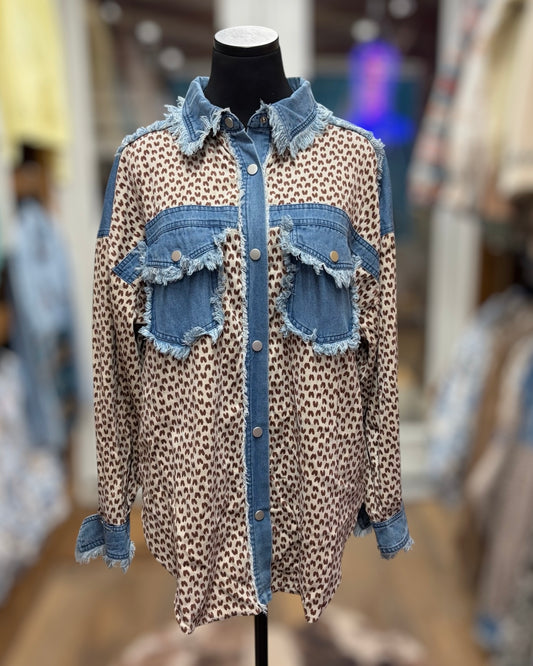 Leopard + Denim Frayed Jacket
