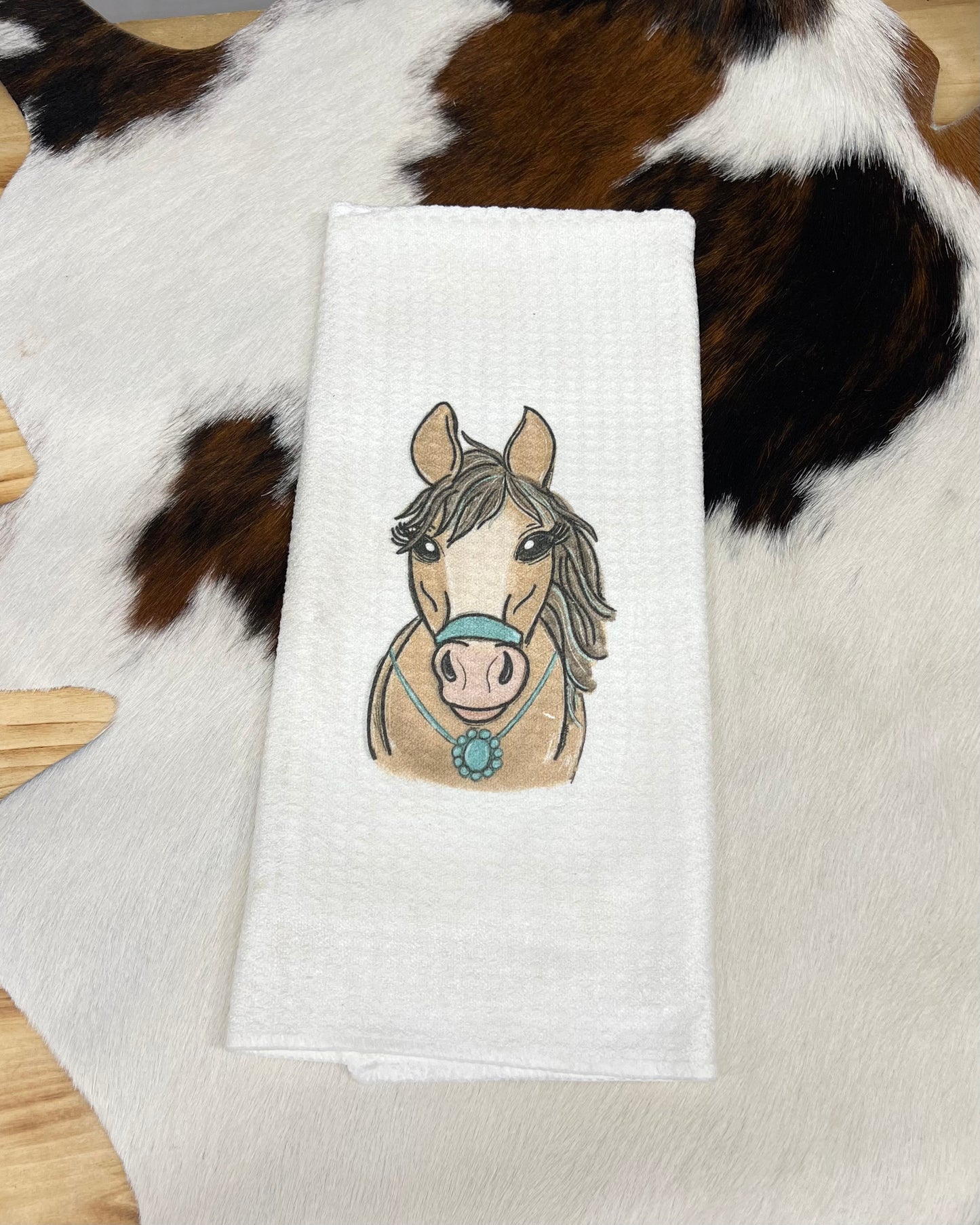 Turquoise Horse White Towel