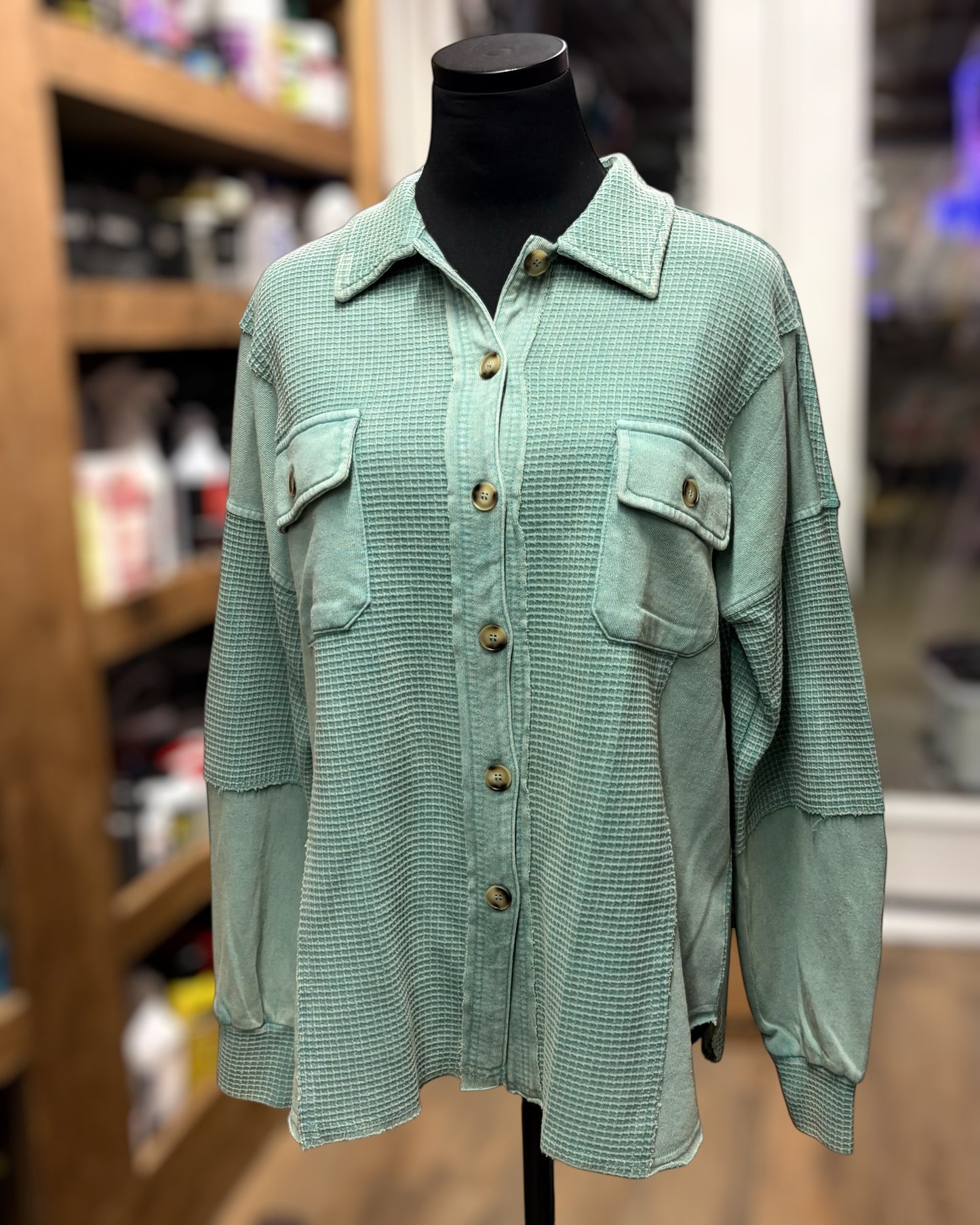 Green Garment Washed Shacket