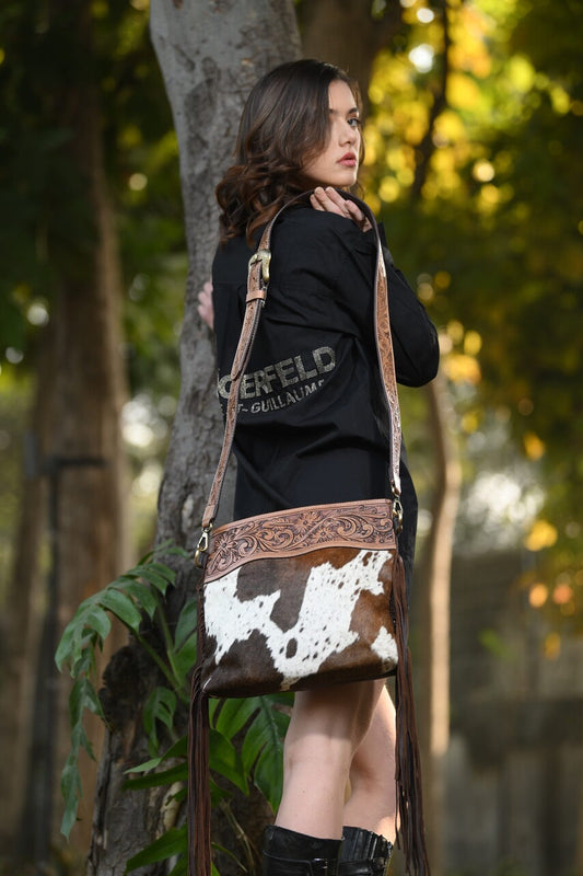 Cowhide + Leather Sling Bag - Brown