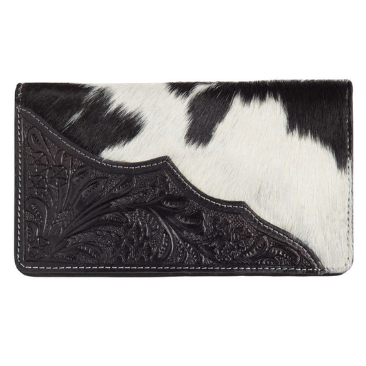 Hand Tooled Cowhide + Leather Wallet - Black