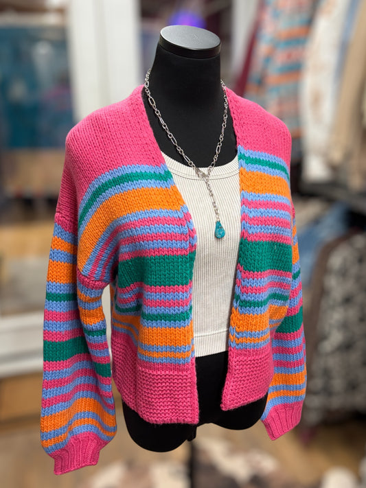 Pink Puff Sleeve Cardigan