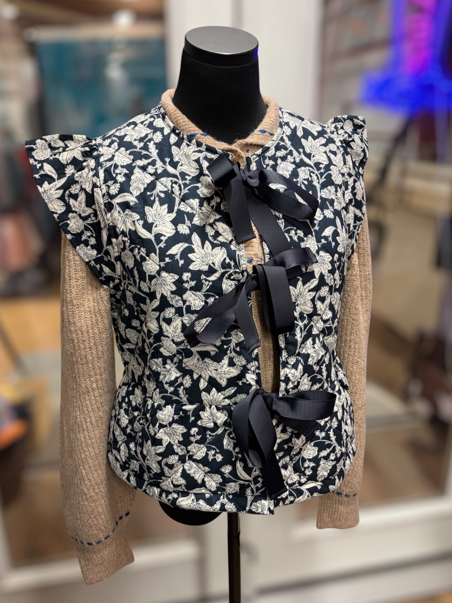 Navy Floral Tie Vest