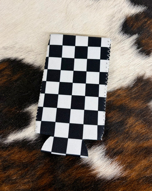 Black + White Checkered Tall Koozie