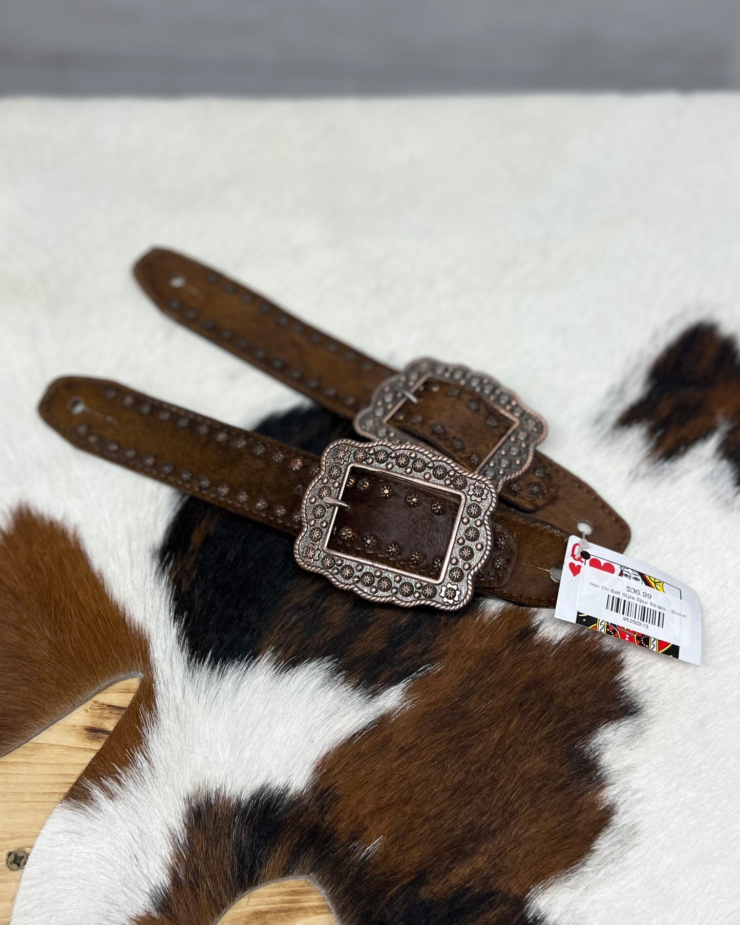 Hair On Belt Style Spur Straps - Brown