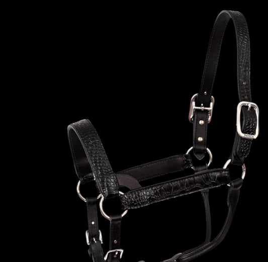 Western Crocodile Embossed Show Halter - Black