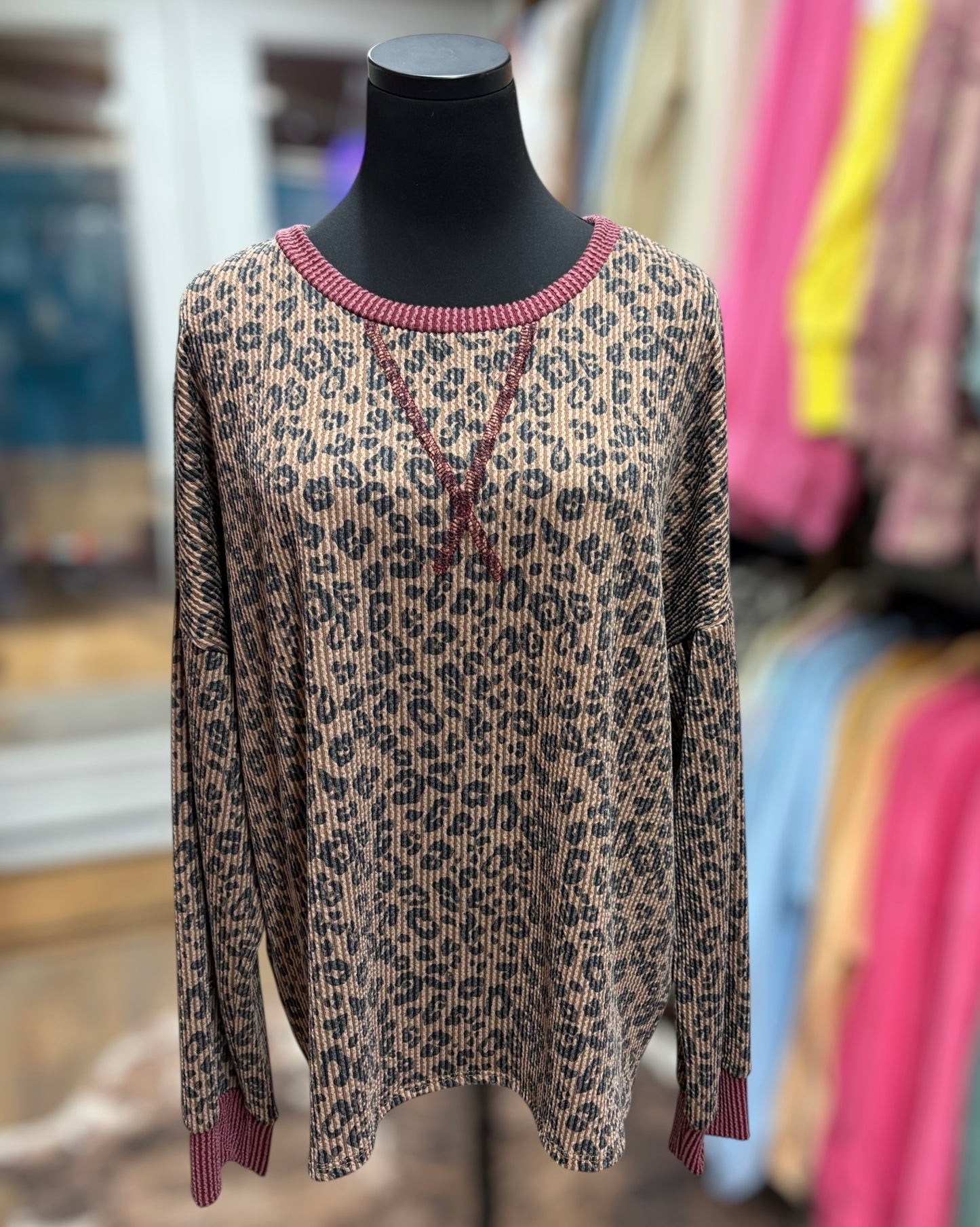 Burgundy + Leopard Top