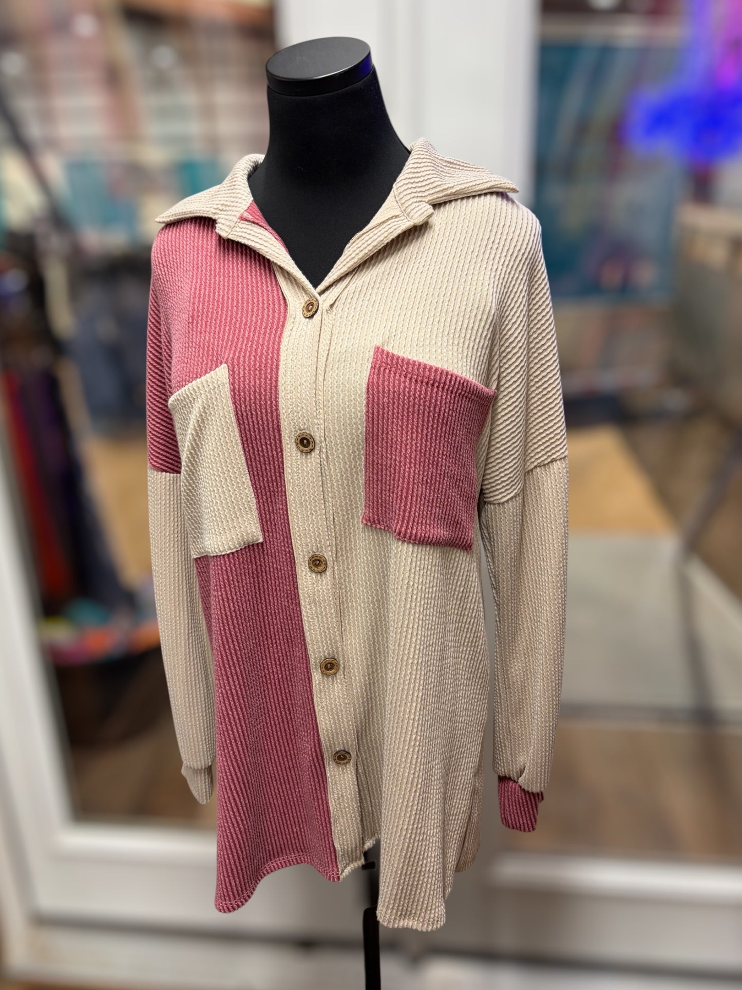 Ribbed Colorblock Shacket