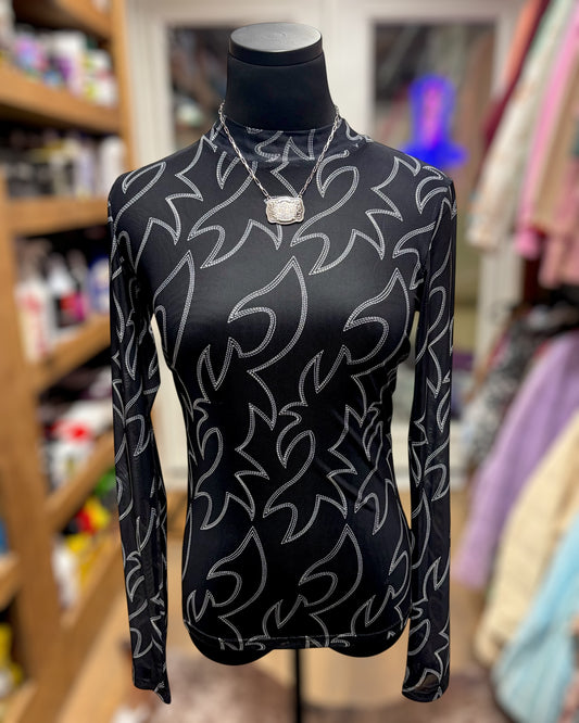 Black Boot Stitch Mesh Top