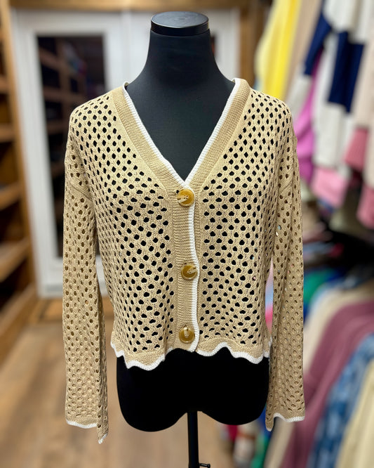 Tan + White Cardigan