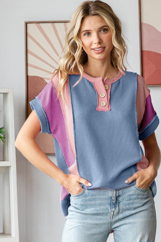 Denim Colorblock Top
