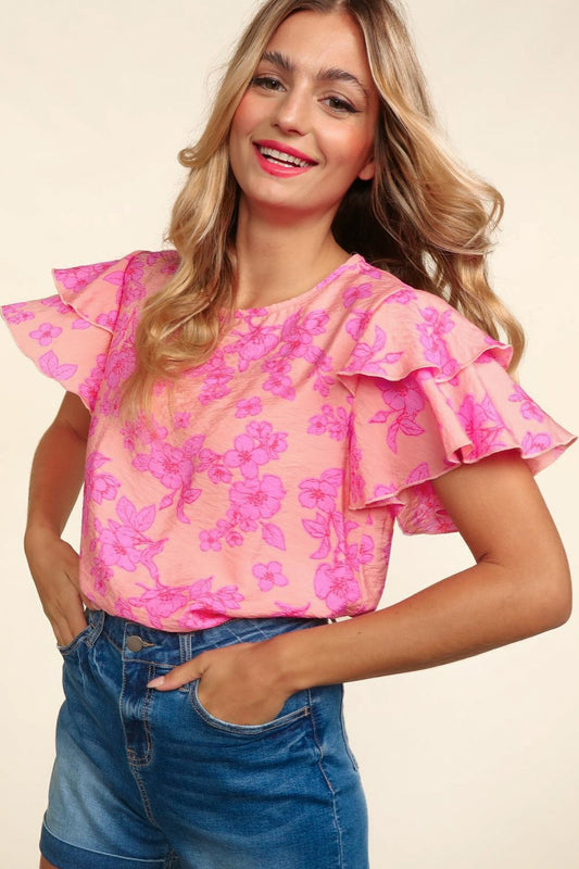 Double Ruffle Floral Top