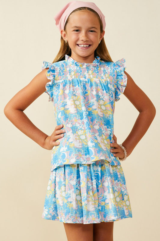Girls Blue Floral Top