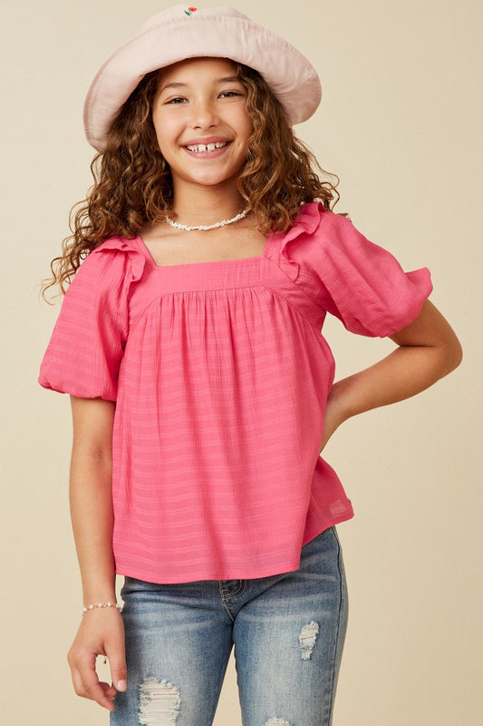 Girls Pink Ruffle Textured Top