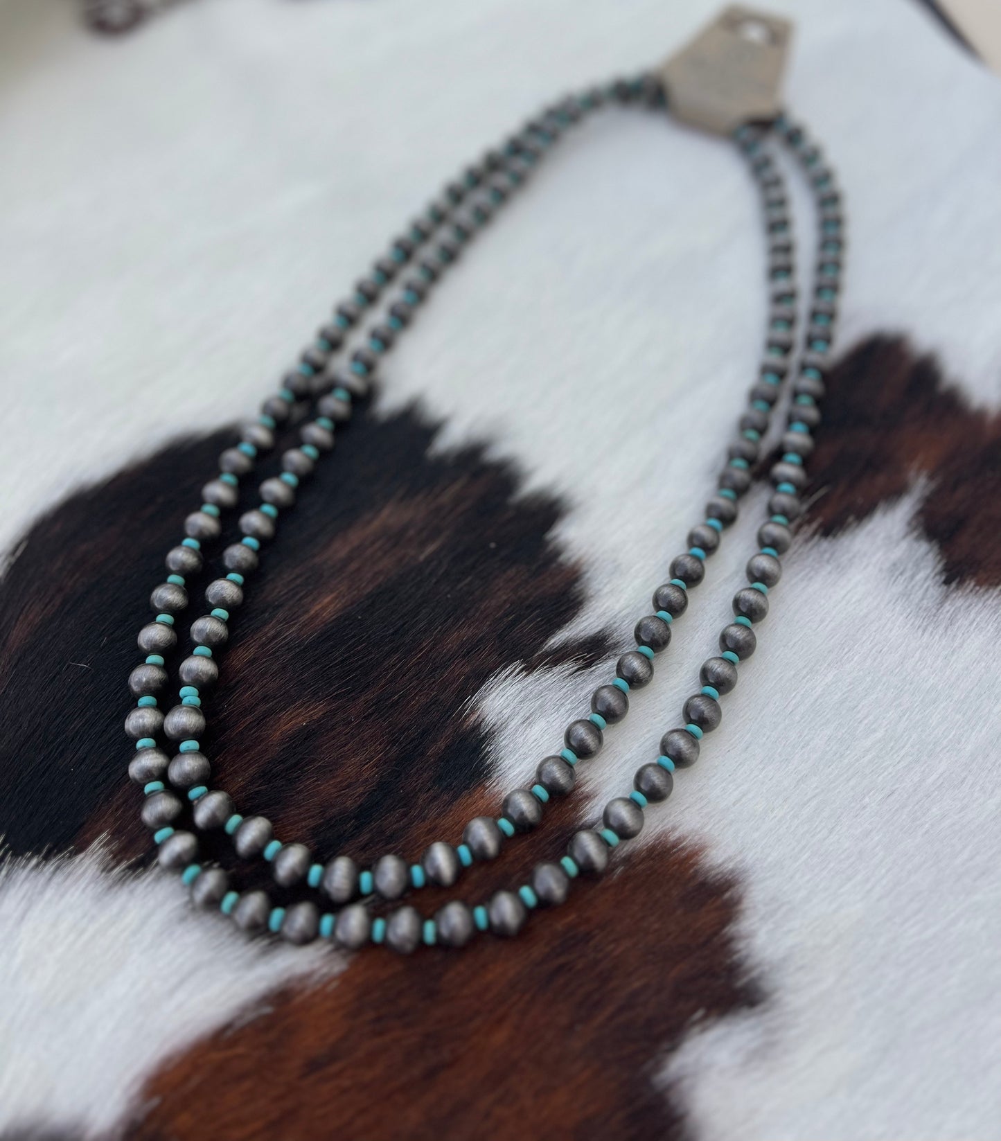 Silver Navajo + Turquoise Long Necklace