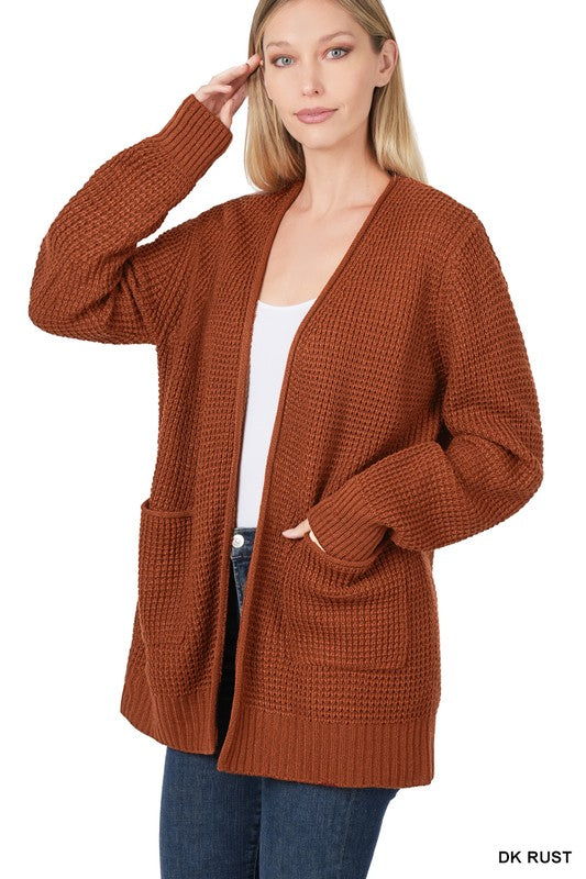 Dark Rust Waffle Cardigan