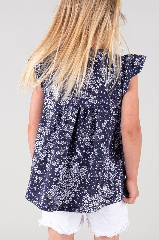 Girls Navy Floral Top