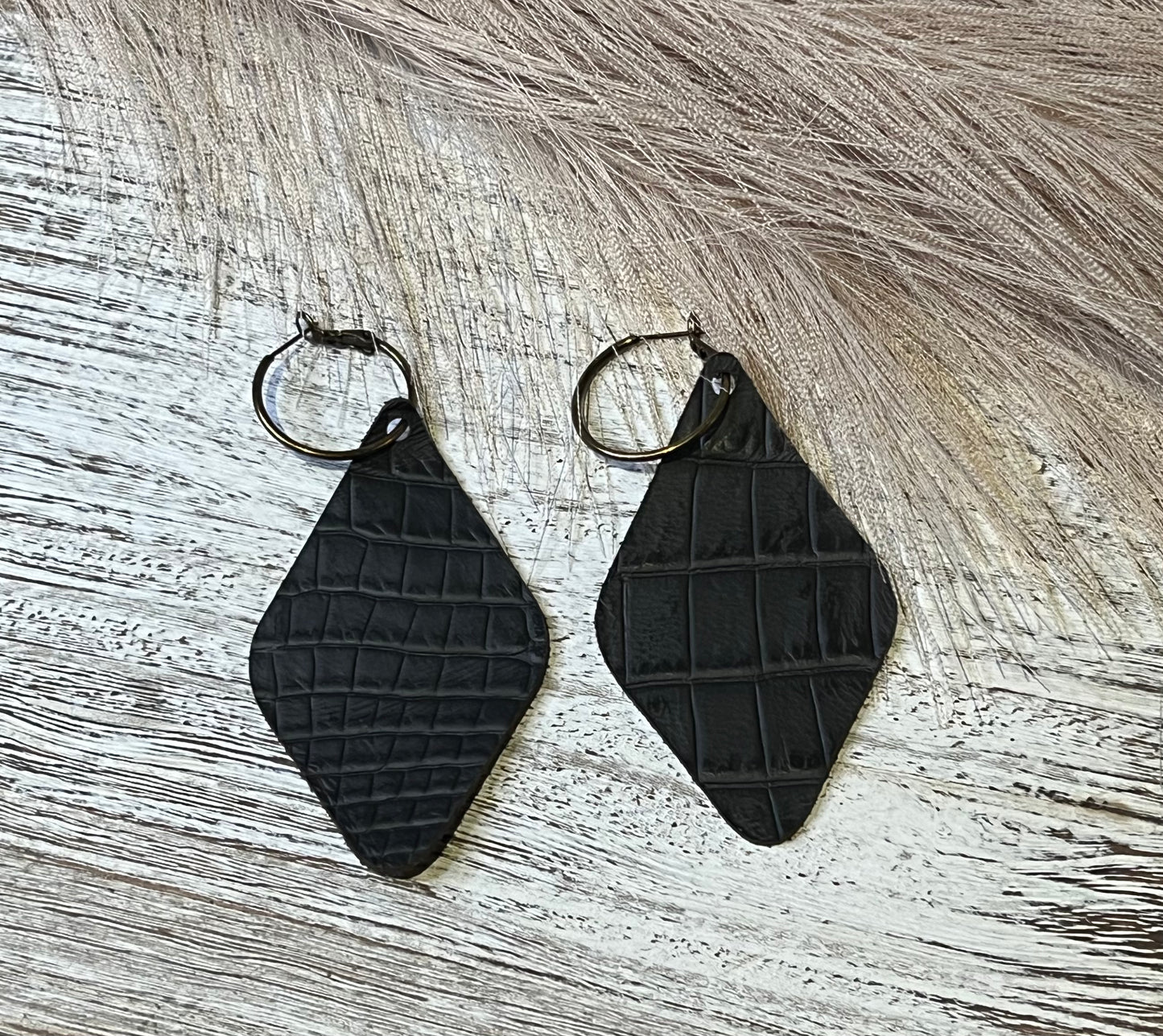 Black Croc Leather Earrings