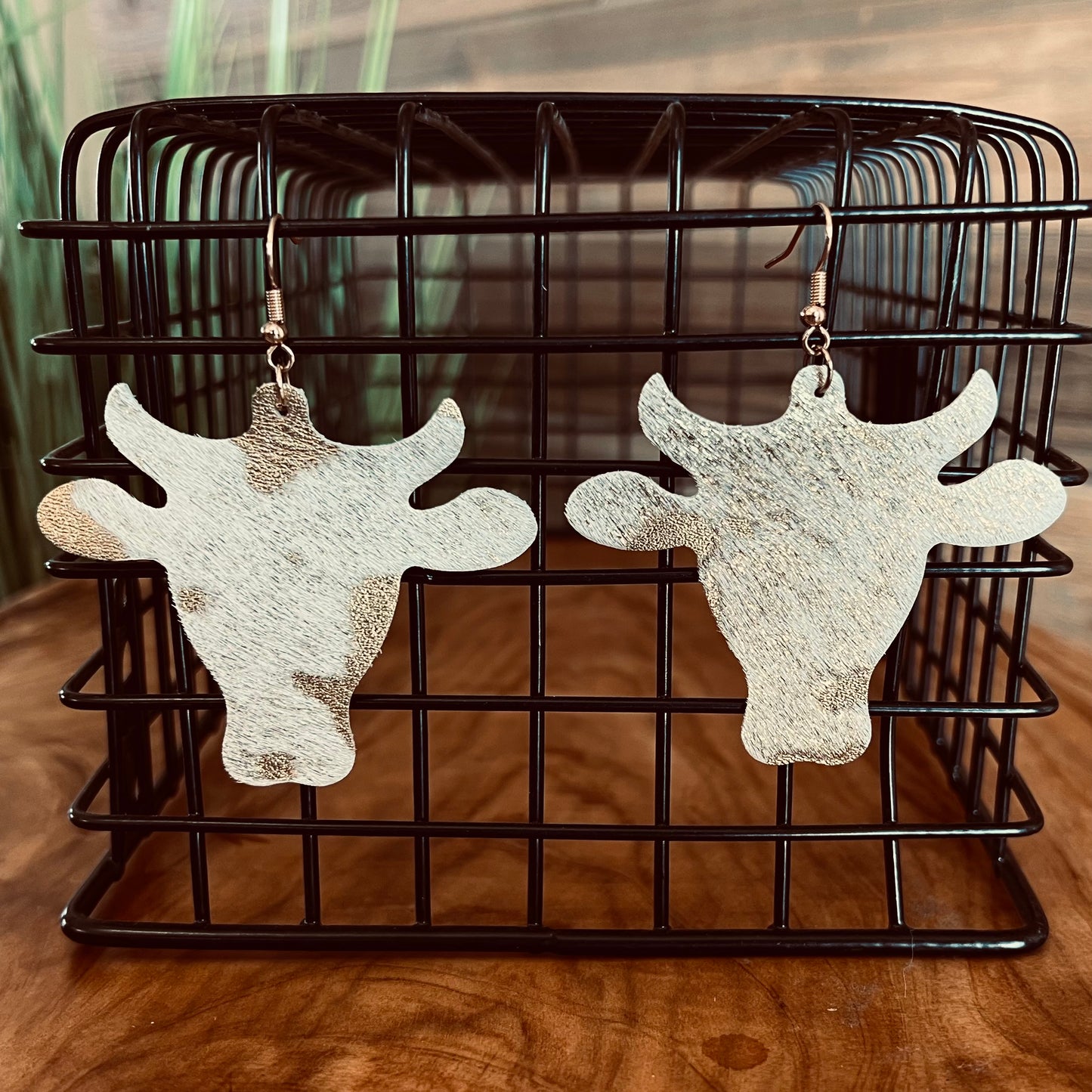 Gold/White Steer Head Earrings